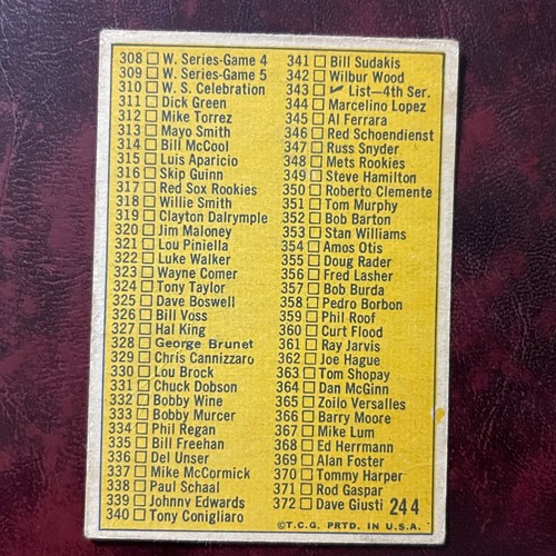 1970 Topps Set Baseball 3. Serie Checkliste brauner Schläger #244b UNMARKIERT - sehr guter Zustand - Bild 2 von 2