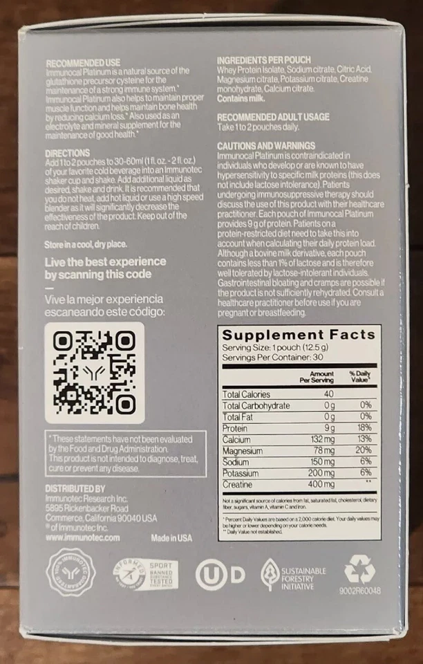 Immunocal Platinum Glutathione Precursor, 30 Pouches Exp 12/2027. - Image 4 of 4
