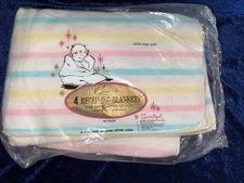 Vintage Beacon Stripe Receiving Blankets Baby Soft Pastel 30" x 40" NOS 2 pack 