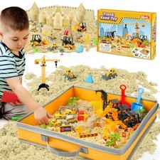 pc Construction Sand Set 15x15 Foldable Sandbox 8 Trucks 2.2lb Sensory Play