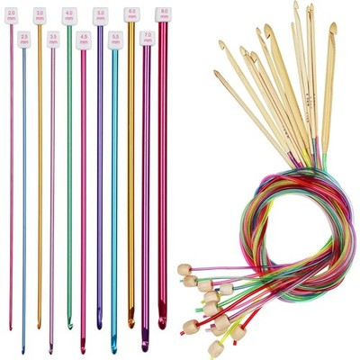 Tunesische Häkelnadeln Set, Bambus Häkelnadeln 3.0-10 mm mit Seil, Metall Afg...