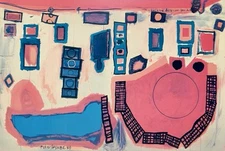 Framed Genichiro Inokuma Art Print Lithograph “Walking Windows” 18.5x22