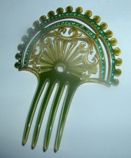 Vintage GREEN Celluloid w/Green RS Hair Comb
