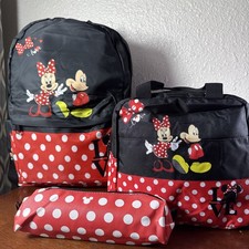 Disney Minnie Mickey Mouse 3 Pc Backpack Set Brand New Pencil Case Lunch Bag