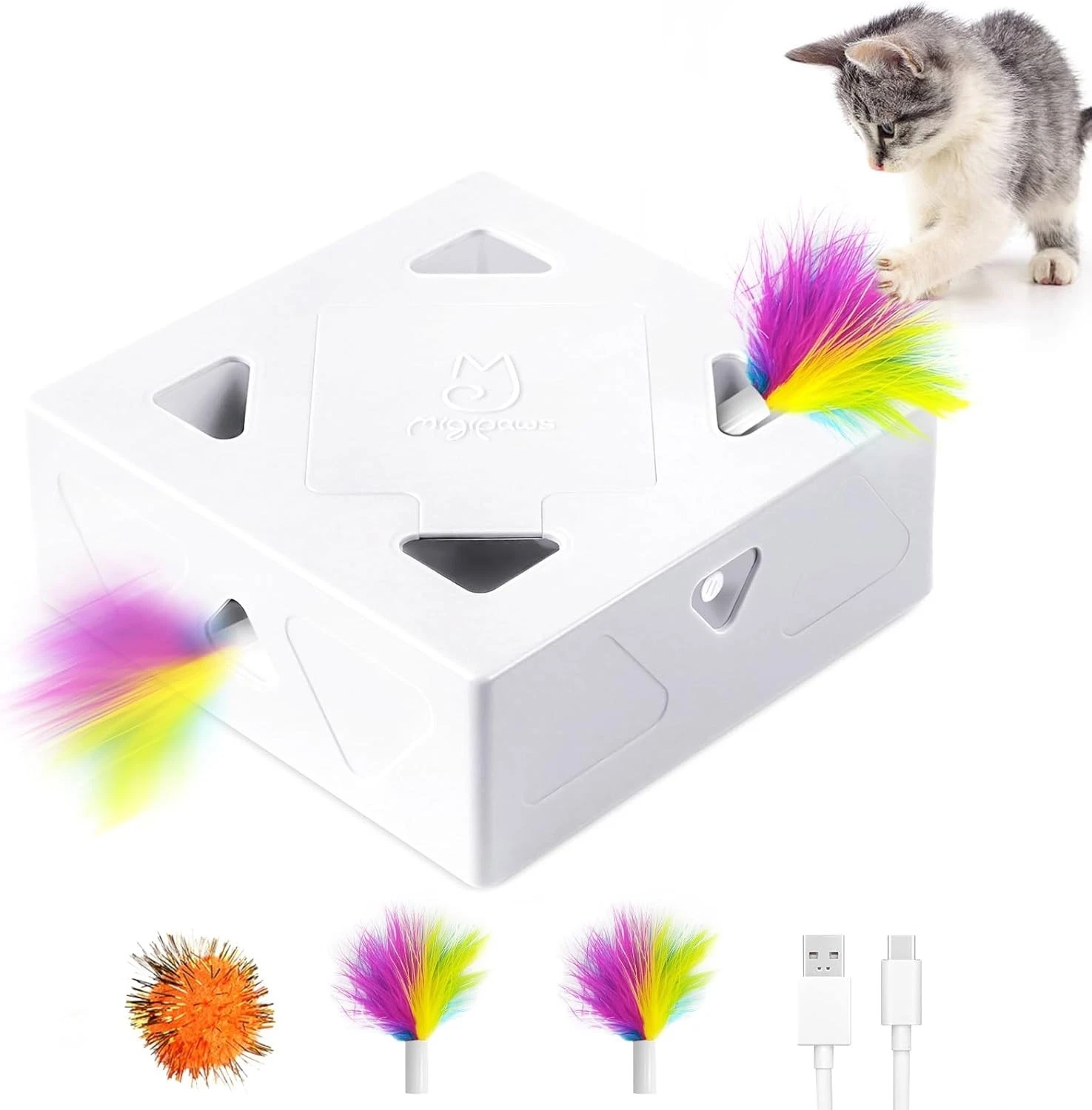 Migipaws Automatic Hide & Seek Cat Toy - Migibox - Pop-Up Hunt Rechargeable USB