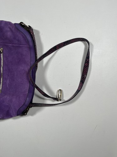 B. Makowsky Hobo Shoulder Bag Womens Purple Suede Leather Tassel Zip Pocket - Picture 7 of 10