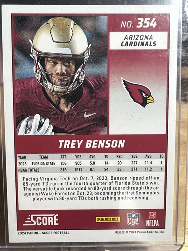 Trey Benson RC 2024 Score football Circular parallel #354 Cardinals #d /135 - Picture 2 of 2