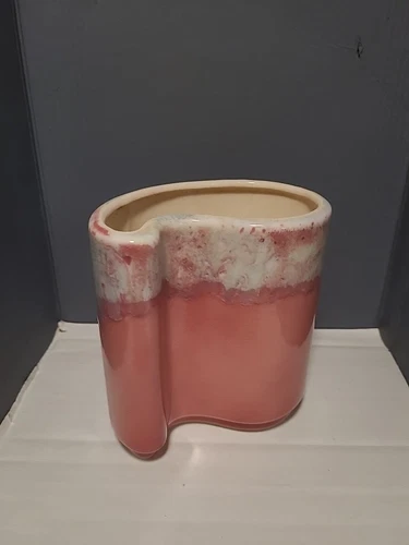 Vintage Royal Copley Drip Glaze Planter Comma Vase White on Pink White EUC 5"