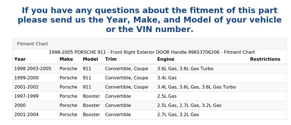 Porsche 911 1998-2005 - Manija puerta exterior delantera derecha 99653706206 Foto 4 de 4