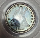 Blue Toned 1858 Seated Liberty Quarter PCGS AU53 with CAC Label- Beautiful Coin!