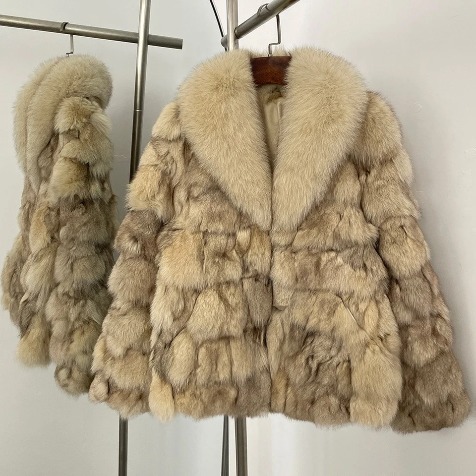 Women Fox Fur Coat Short Round Neck Thickened Fashion Warm Real Fur Collar Coat - Image 4 of 4