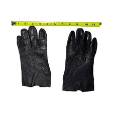 Vintage Black Leather Gloves Suede Lined Classic Winter Wrist Length