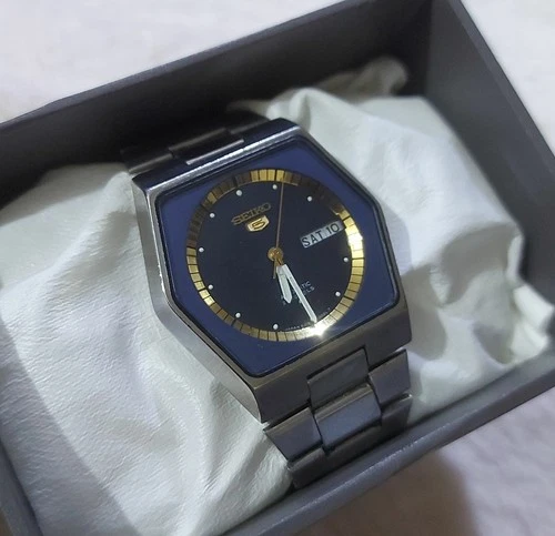vintage seiko 5 automatic Watch for Mens 38mm Blue Dial Day/Date 21 Jewels Japan