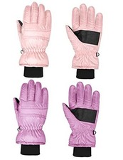 Geyoga 2 Pairs Kids Ski Gloves Waterproof 5 - 10 Years Pink and Light Purple