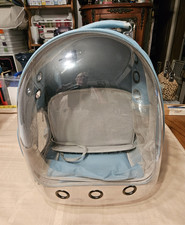 Blue Bubble Cat Backpack Carrier Bag Clear Dome Window Vent Holes Mesh Pockets