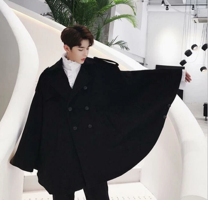 Capa de lana para hombre Poncho Abrigo Chaqueta Doble Pecho Punk Trench Prendas exteriores Foto 2 de 4