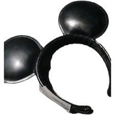 2024 Authentic Disney Mickey Mouse Solid Black Faux Leather Ear Headband New