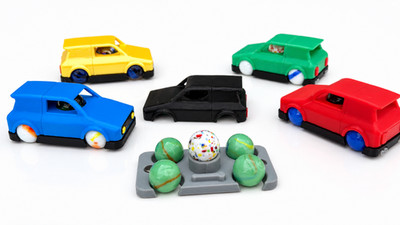 3D Printed Marble Drift Car Toy   Interchangeable Shell & Ball Wheels Desk Toy