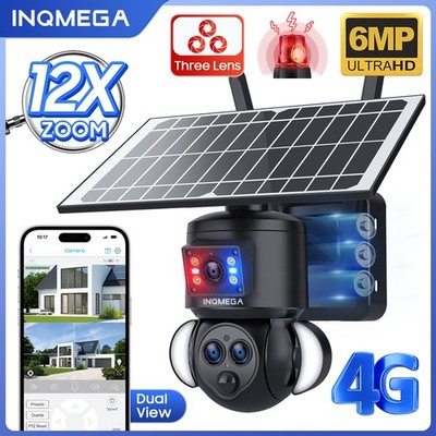 INQMEGA 4G Security Camera Solar Powered 2K UHD Two Cams 12X Optical Zoom