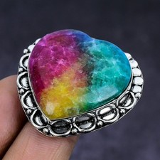 Rainbow Solar Quartz Gemstone 925 Sterling Silver gift Jewelry Ring Size 9 f516