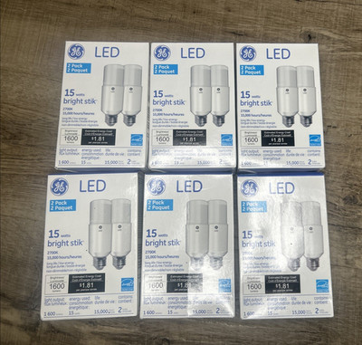 6X Ge Lighting Led15ls2/827 Led Bright Stik Lamp 15.0W WARM White A19 2 Pack NEW