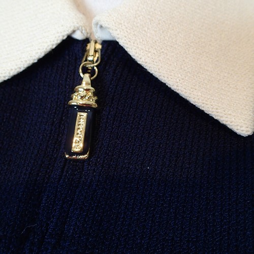 ST JOHN COLLECTION navy cream Santana knit zip sweater/ jacket sz S - Picture 3 of 20