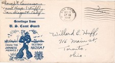 WWIII COAST GUARD CRUSH JAPANESE DESTORY NAZISM DEC 13 1944 SAN DIEGO CA CACHET