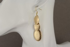 Gold chandelier earrings oval stamped dangle pendant 2 5/8" long textured