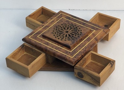 Wooden Burl Jewelry Box Secret Opening Hand-Carved Unique Trinket/Puzzle Box