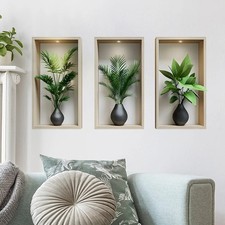 3Pcs Potted Green Plant Wall Stickers Self Adhesive Decals Living Room Art Decor