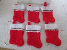 Vintage Lot of 6 Small 4.5" Red Felt Christmas Stockings w White Tops, Used 2