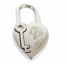 HERMES Fantasy Heart Cadena Silver Charm 2004 Limited Padlock Pendant Used