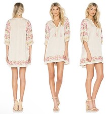 Spell & The Gypsy Embroidered Peasant Cleo Tunic Mini Dress Women’s Small Latte