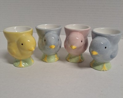 2003 Pottery Barn 4pk Easter Chick Pastel Egg Cups Ceramic Multicolor Set