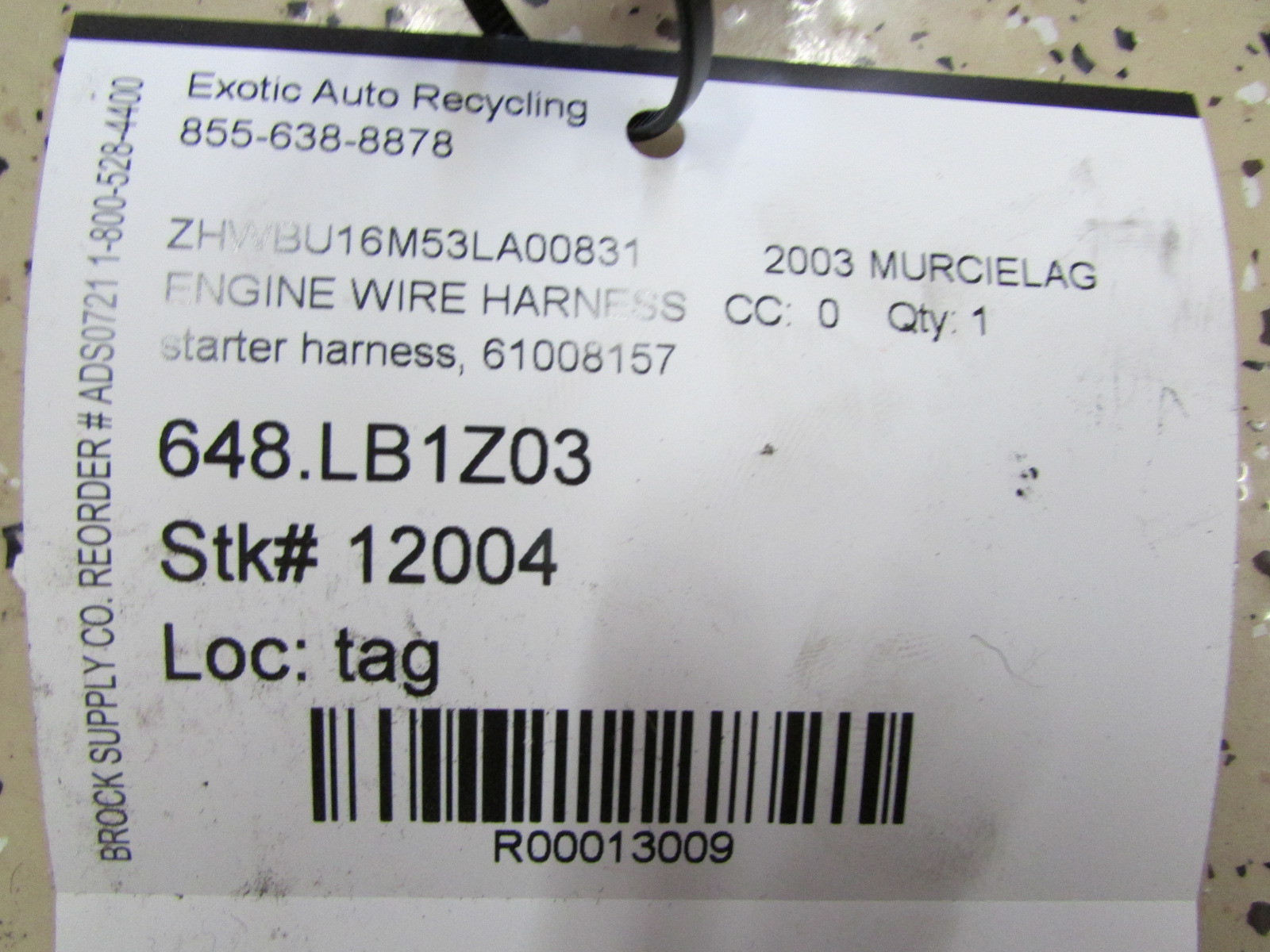 Lamborghini Murcielago, Starter Wiring Harness, Used, P/N 61008157