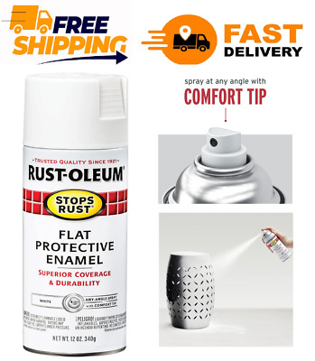 Rust-Oleum Stops Rust Protective Enamel Flat White, Spray Paint-7790830, 12 oz