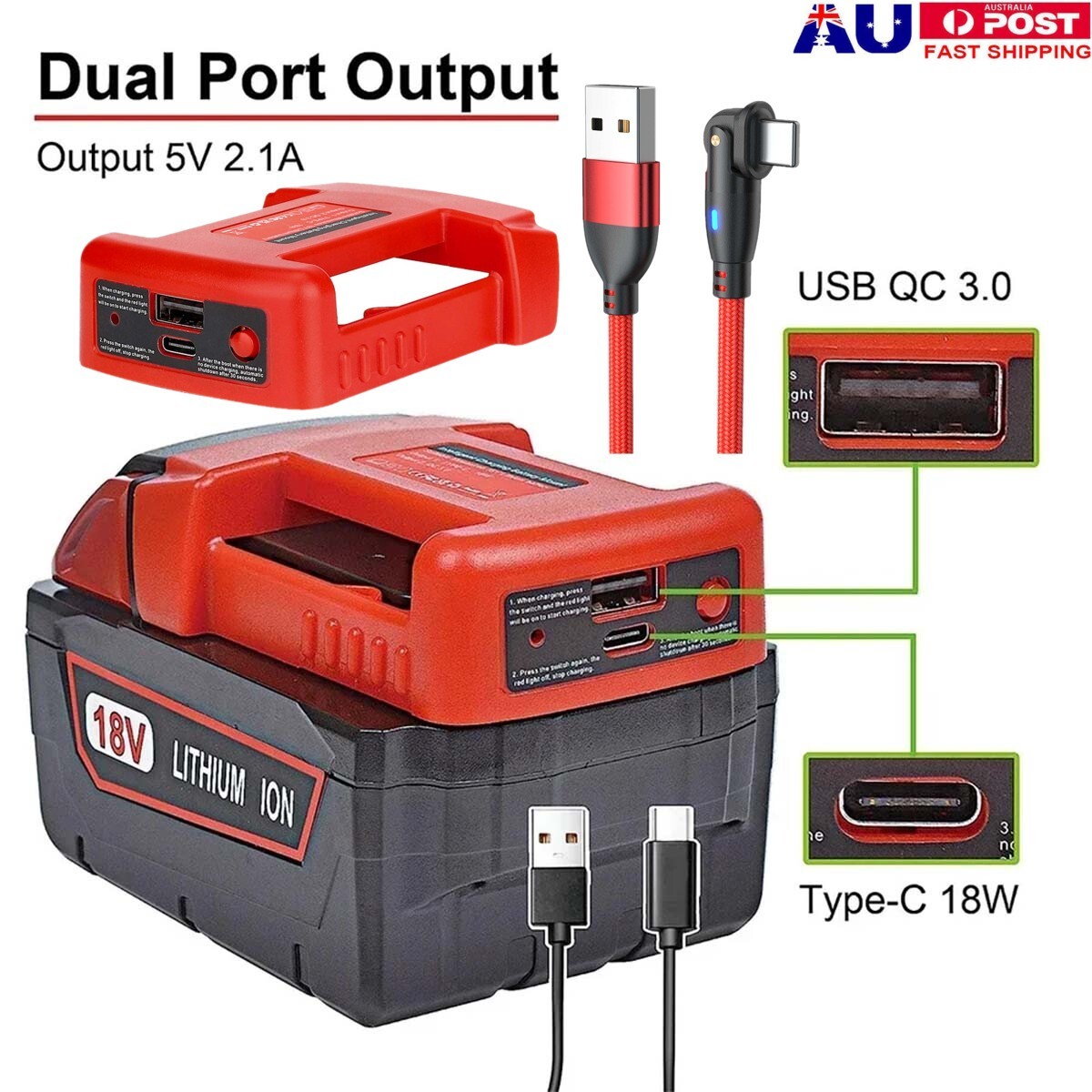 Portable Power Source USB Charger Adapter For Milwaukee M18 18V