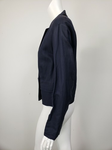 Chaqueta Corta HANII Y Algodón de Lino Azul Pecho Marino IT 38 EE. UU. 2 - Imagen 3 de 5