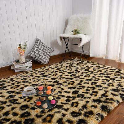 Fluffy Leopard Rug, Premium Cheetah Print Rugs, Soft Comfy Faux Fur Animal