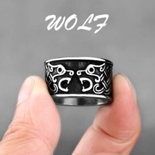 Nordic Viking Double Wolf Head Men's Fashion Minimalist Style Rings US Size 7-13