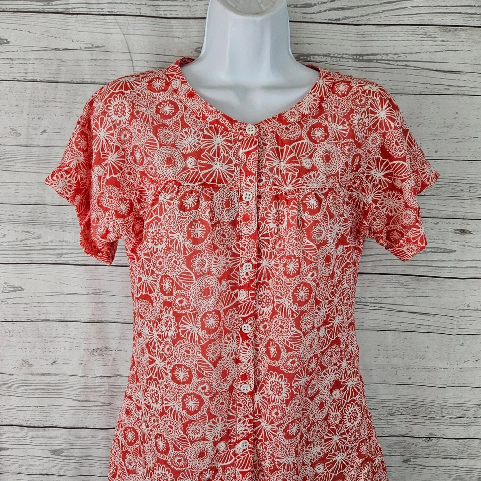 ExOfficio Womens Button Front Top Sz XS Red White Floral Cotton Blend - Image 2 of 4