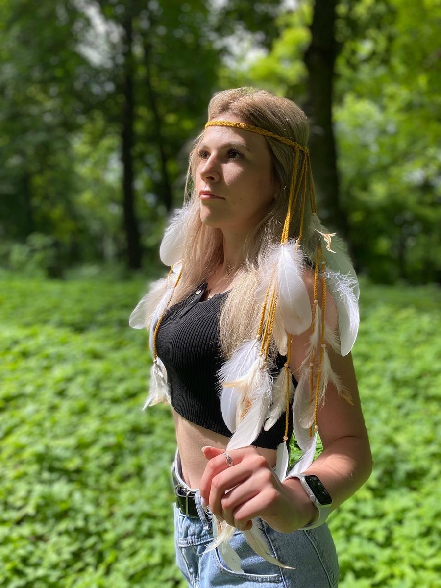 Boho feather headband, festive Long Feather Headband, Summer  display picture 2