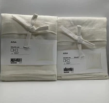 Set of 2 - Ikea AINA 20"x20" White Pillow Cushion Cover 100% Linen w/Ribbons Tie