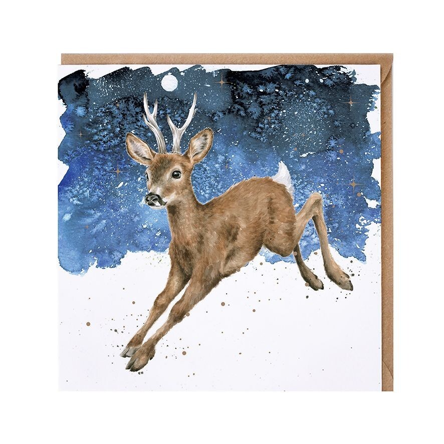 Wrendale Deer in the Snow Christmas Card – Xmas Dash Away Greeting Card