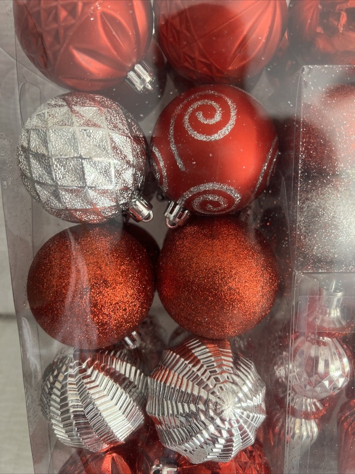 68 Count Shatterproof Ornaments In Red & Silver eBay