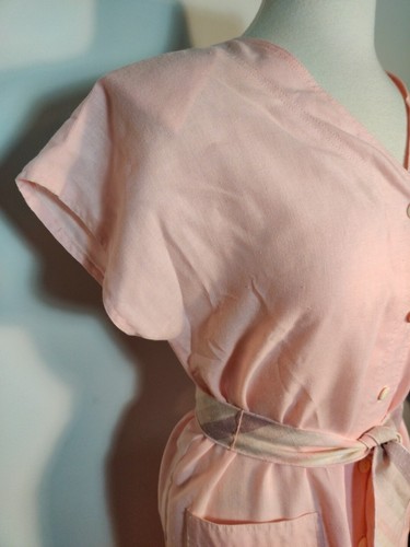 Vtg Leslie Fay Pink Midi Dress Sz 16P Short Sleeve Belted Pockets Tunic Shift - Picture 4 of 22