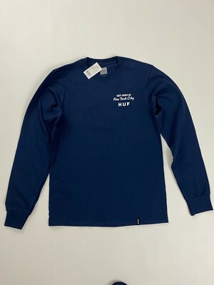 HUF WORLDWIDE Logo Adult Blue Graphic Long Sleeve T-Shirt SIZE S