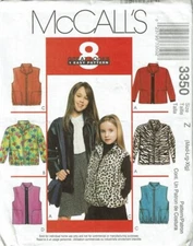 McCalls Sewing Pattern 3350 Coat Jacket Vest Girls Size M-XL UNCUT