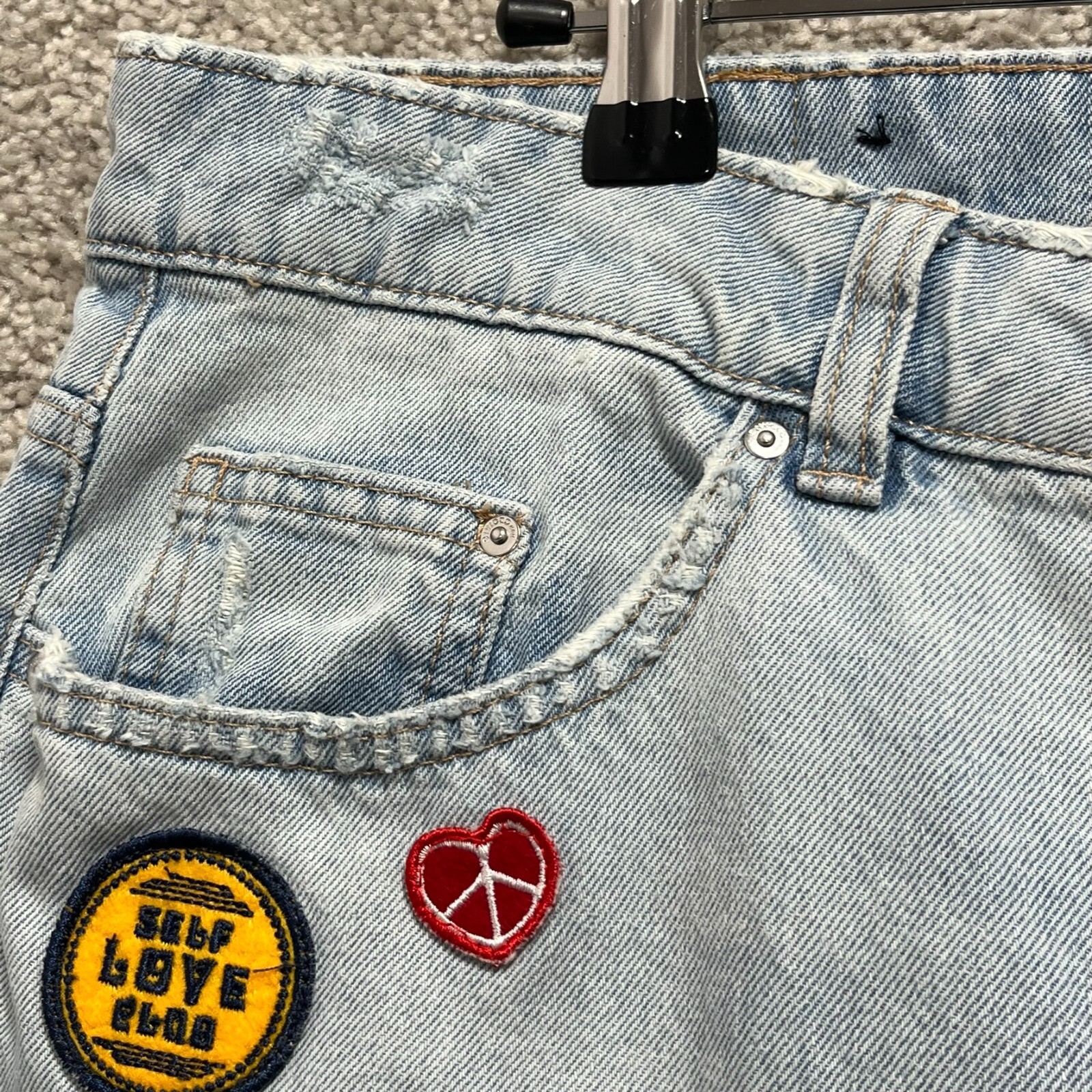 Divided H&M Jeans Women's 8 Blue Demin Mid Rise Patch Straight Leg 5-Pocket thumbnail 8