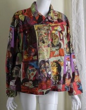 Cj Banks 1x Cubist Picasso Portraits Print Art-to-wear Twill Jean Jacket Funky
